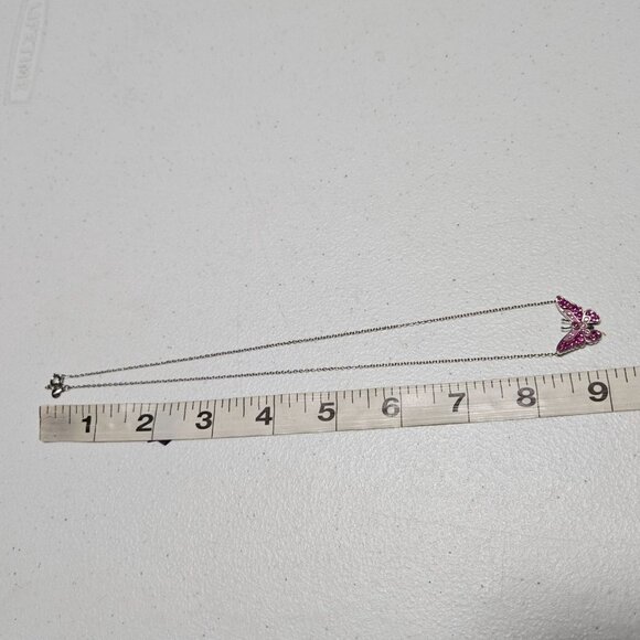 Elegant Pink Gem Butterfly Pendant Necklace Silver Tone Chain Fashion Jewelry - Picture 6 of 7